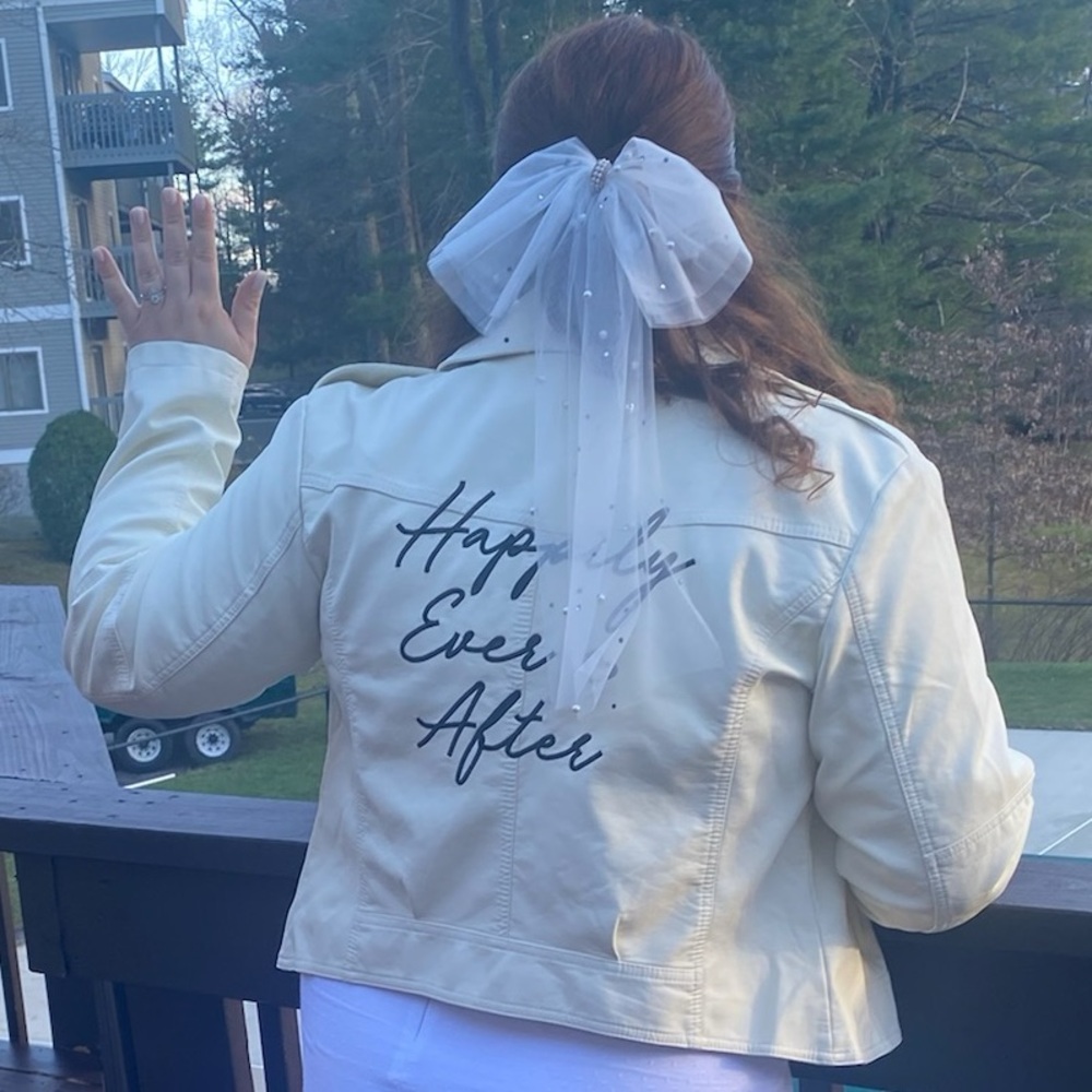 Cream “Happily Ever After” Pleather Moto Jacket